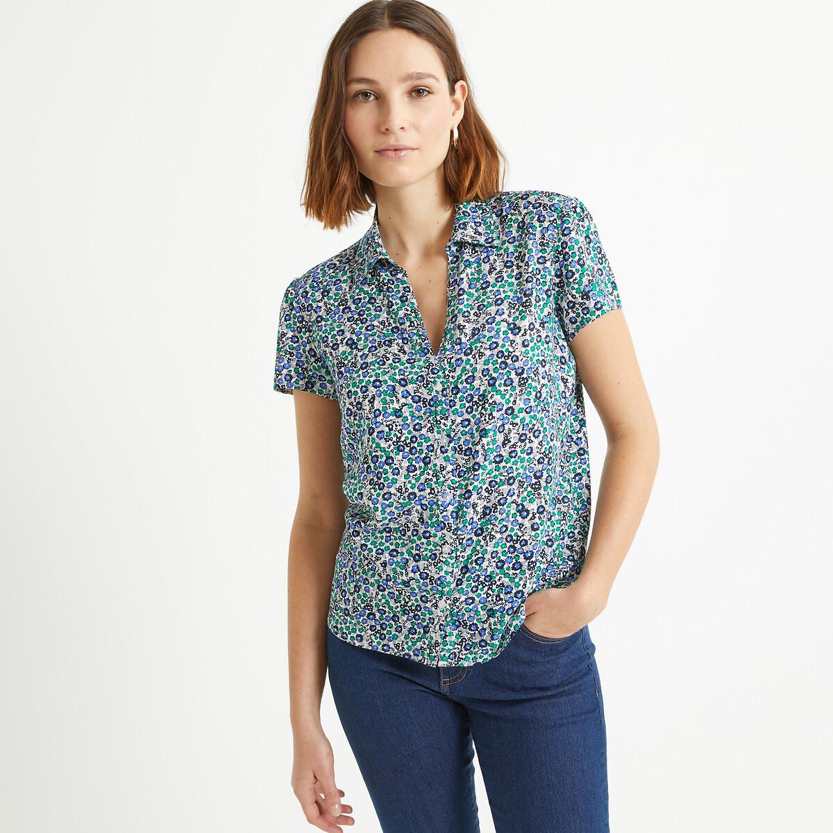 Geblümte Bluse Mit Kurzen Ärmeln Damen Schwarz 50 von La Redoute Collections