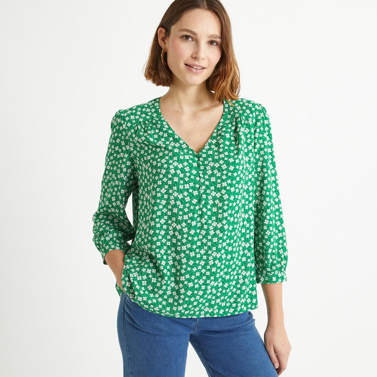 Geblümte Bluse Mit V-ausschnitt & 3/4-ärmeln Damen Grün 52 von La Redoute Collections