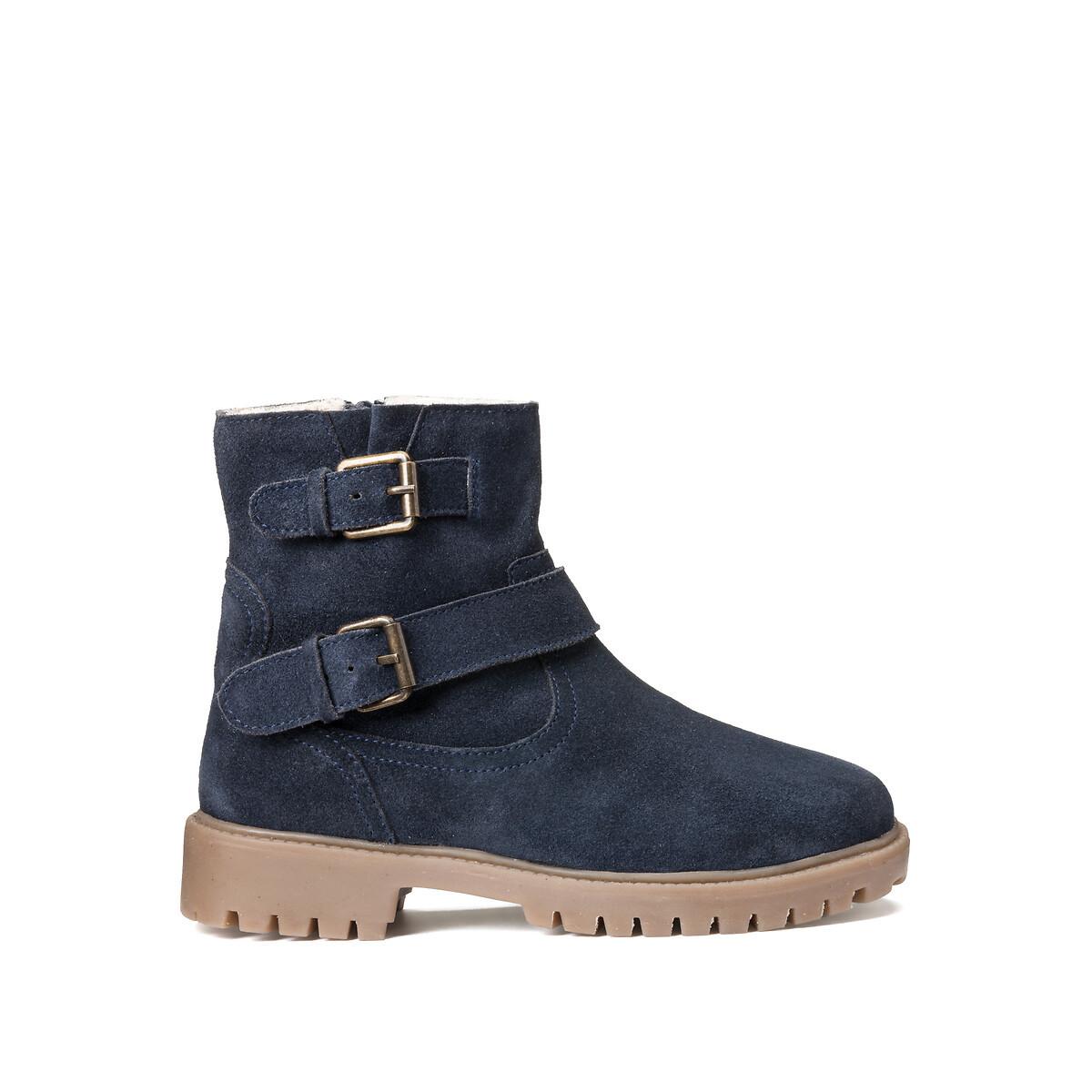 Gefütterte Lederboots Mit Schnallen Und Reissverschluss Damen Blau 31 von La Redoute Collections