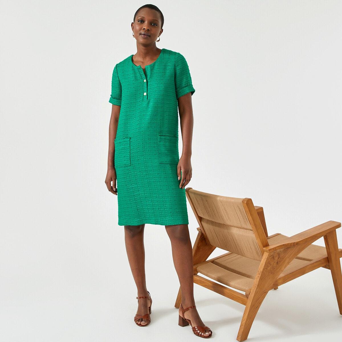 Gerades Kleid Aus Tweed Mit Kurzen Ärmeln Damen Grün 36 von La Redoute Collections