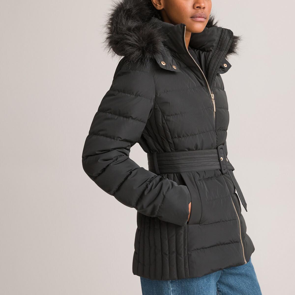 Gesteppte Daunenjacke Mit Kapuze Und Gürtel Damen Schwarz 38 von La Redoute Collections