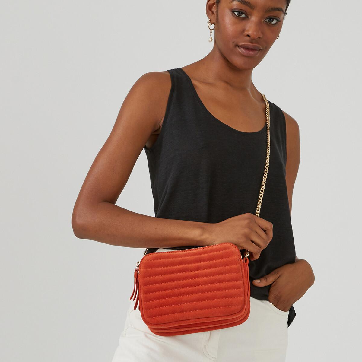 Gesteppte Handtasche Aus Leder Damen Orange ONE SIZE von La Redoute Collections