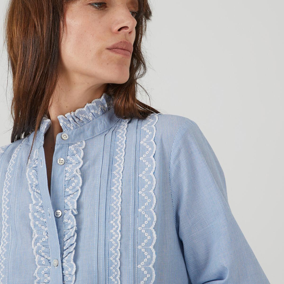 Gestreifte Signature Bluse Mit Rüschenkragen Damen Blau 34 von La Redoute Collections