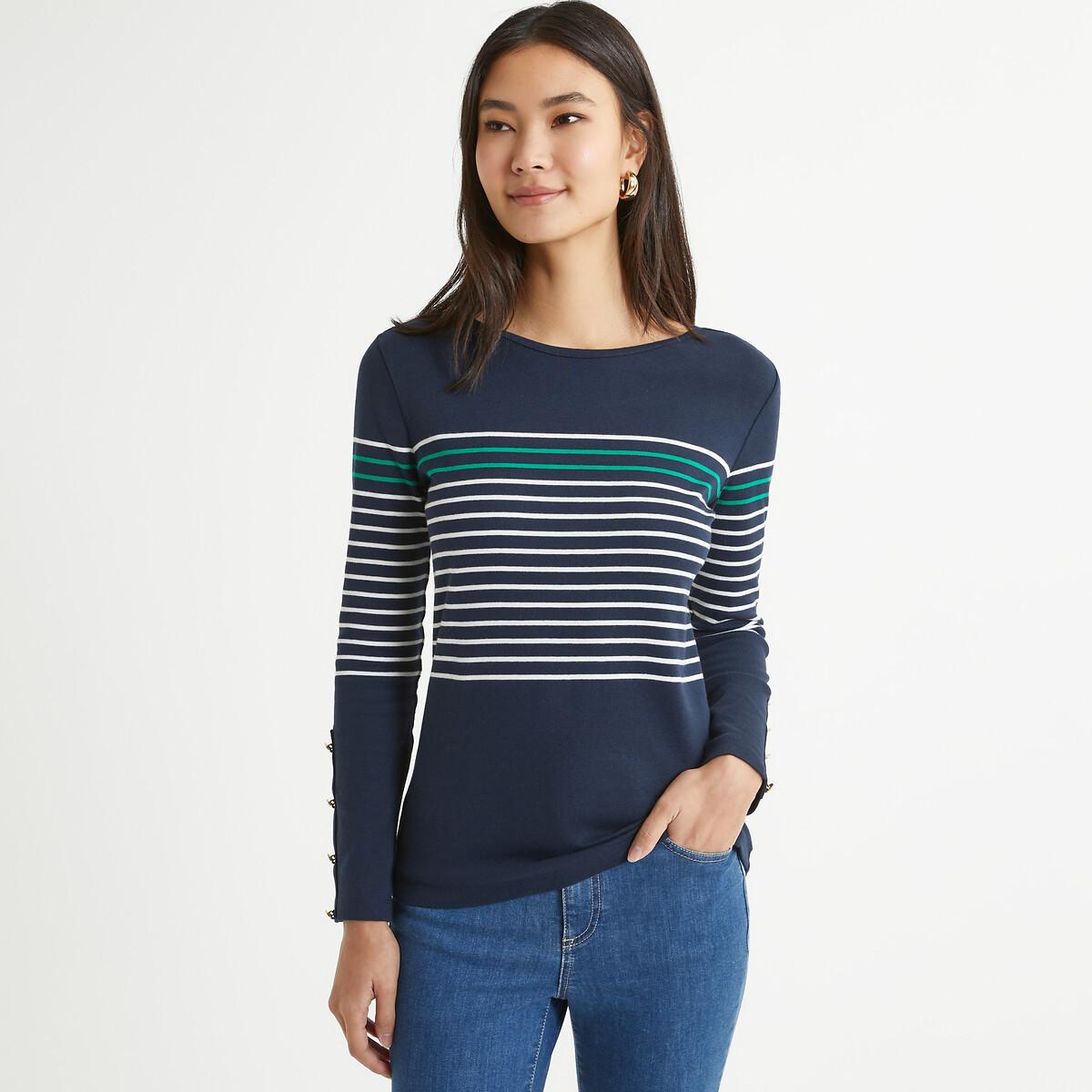 Gestreiftes Rundhals-shirt Mit Langen Ärmeln Damen Blau 33/34 von La Redoute Collections