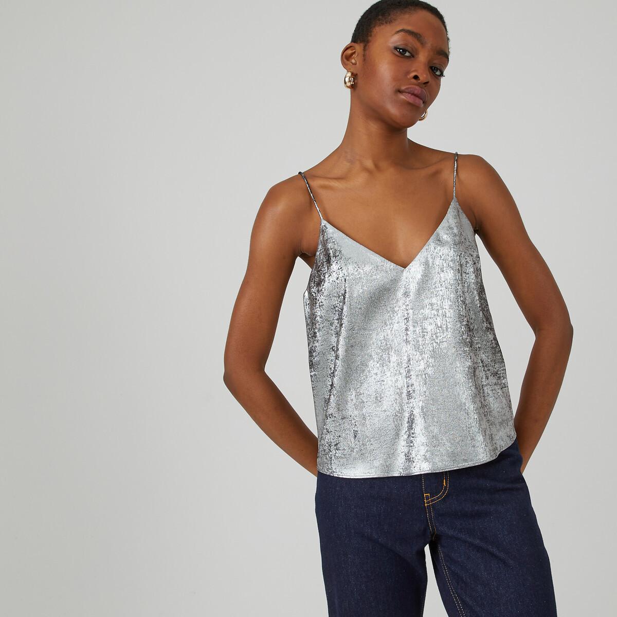 Glänzendes Top Mit Schmalen Trägern Damen Grau 42 von La Redoute Collections