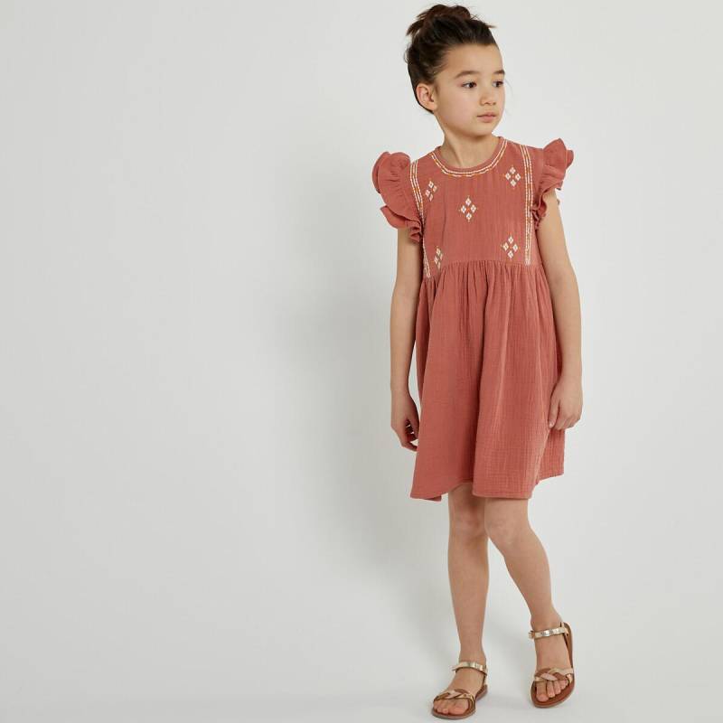 Kurzärmeliges Kleid Mit Stickereien Mädchen Rot 134/140 von La Redoute Collections