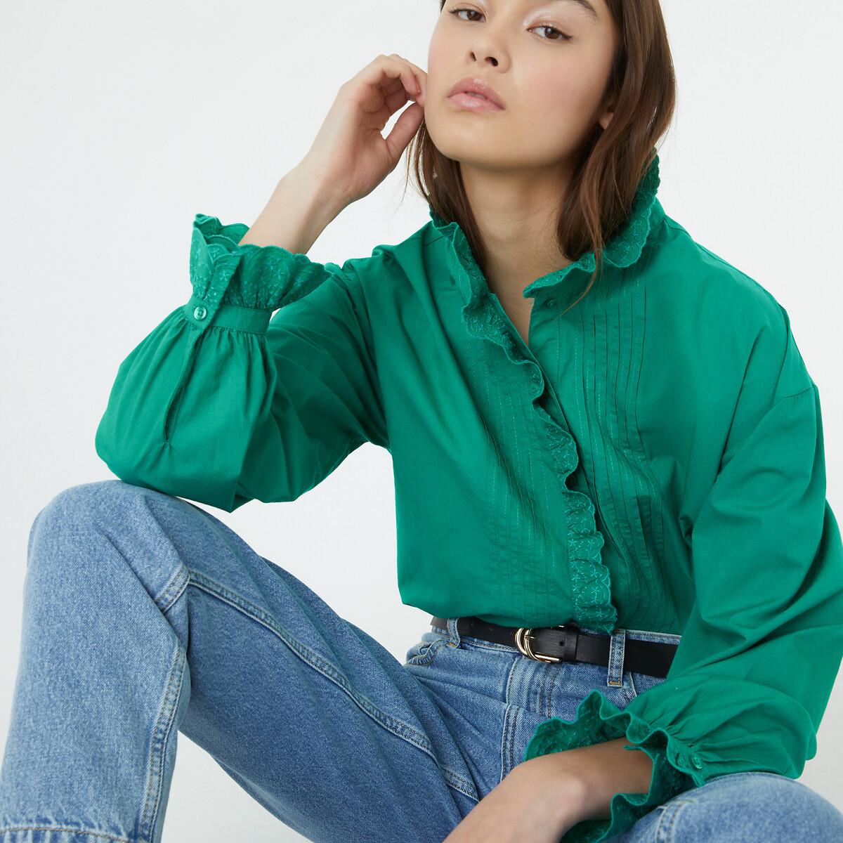 Langärmelige Bluse Mit Rüschenkragen Damen Grün 44 von La Redoute Collections
