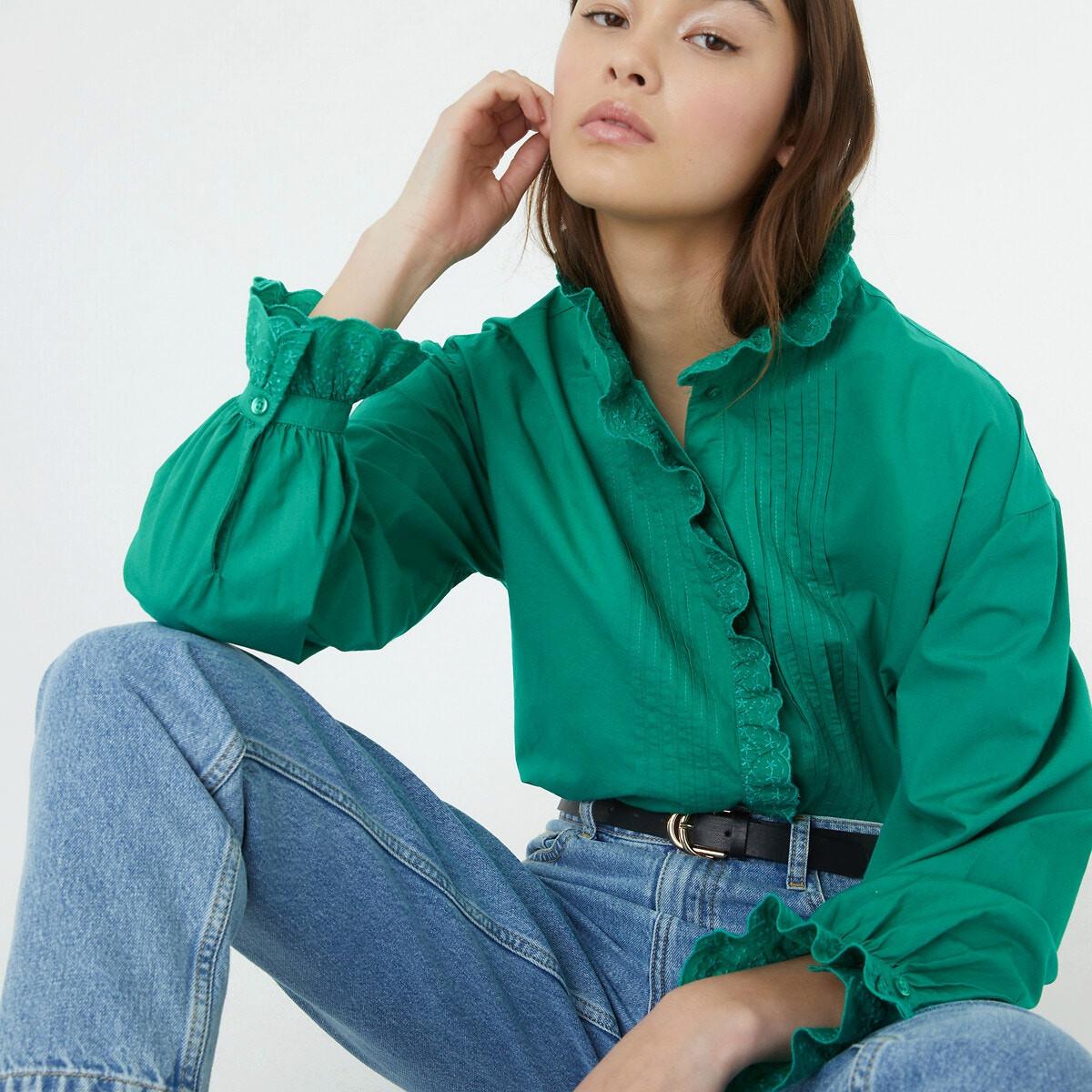 Langärmelige Bluse Mit Rüschenkragen Damen Grün 46 von La Redoute Collections