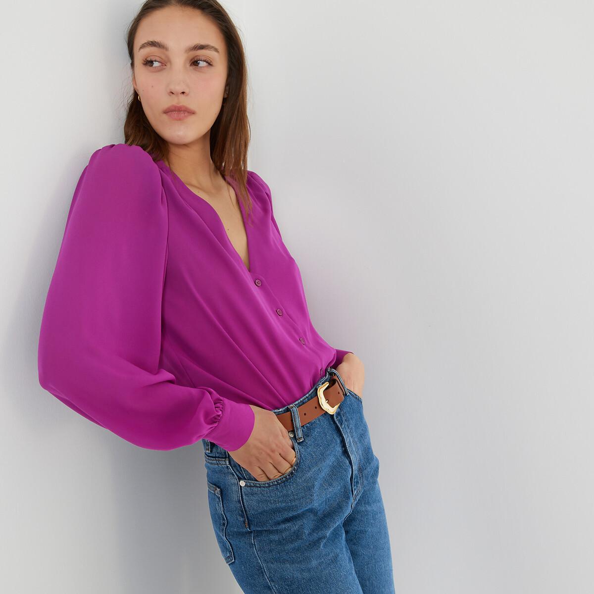 Langärmelige Bluse Mit V-ausschnitt Damen Violett 36 von La Redoute Collections