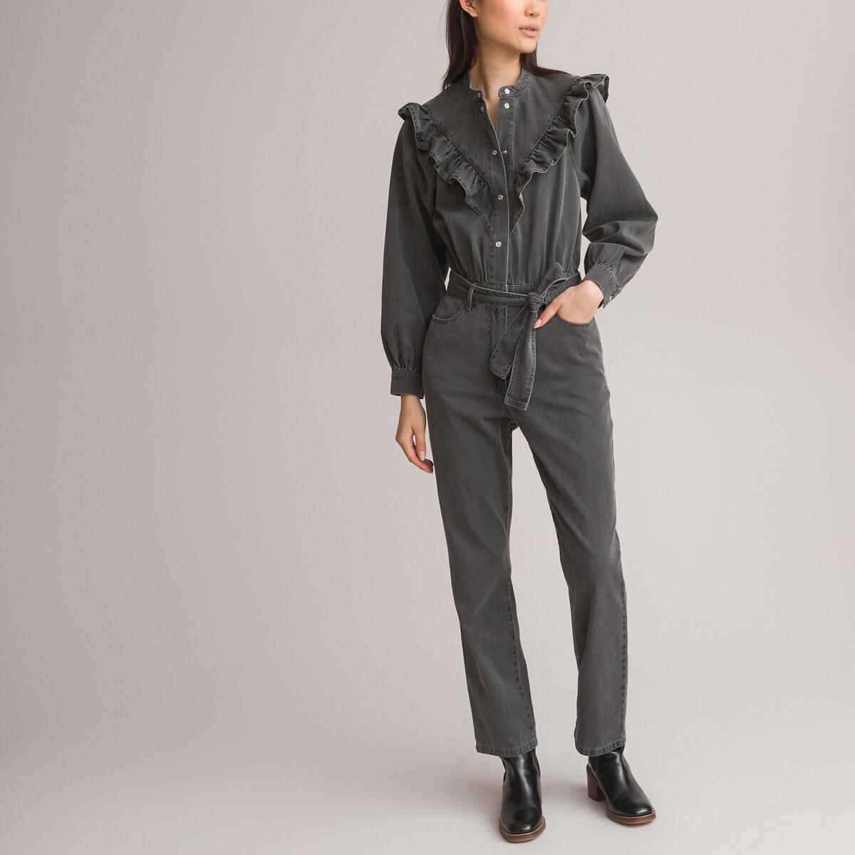 Langärmeliger Jumpsuit Mit Rundem Ausschnitt Damen Grau 36 von La Redoute Collections