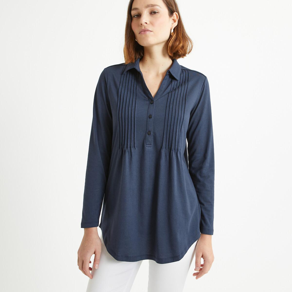 Langärmeliges Blusenshirt Mit Polokragen Damen Blau 46 von La Redoute Collections