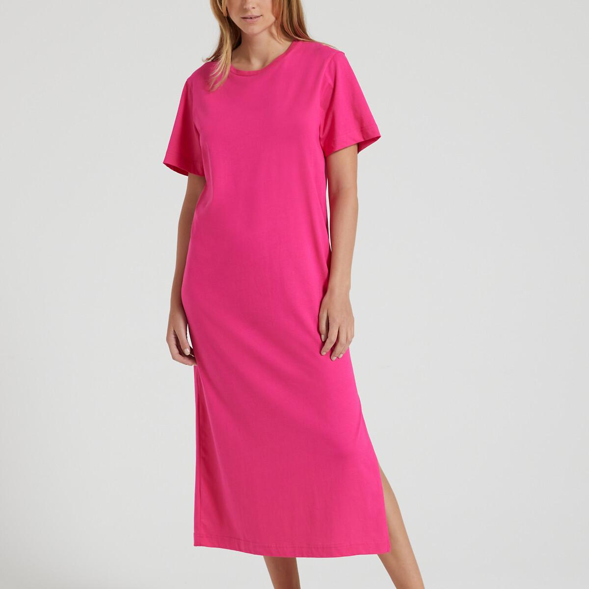 Langes Shirtkleid Mit Rundhalsausschnitt Und Kurzen Ärmeln Damen Rosa M von La Redoute Collections