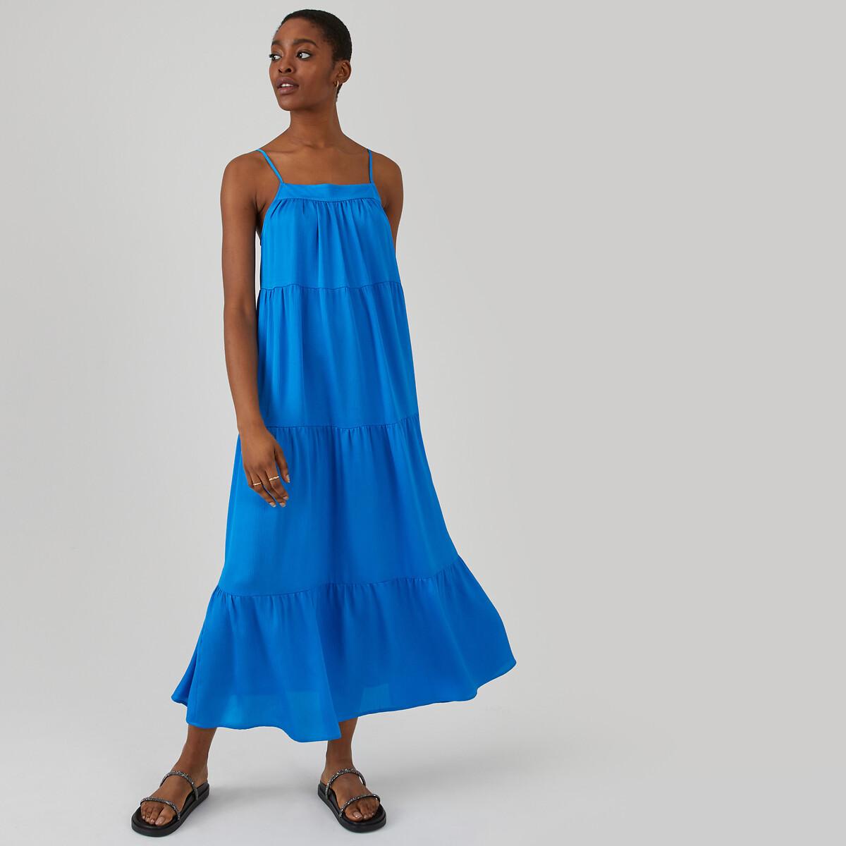 Langes Sommerkleid Mit Schmalen Trägern Damen Blau 32 von La Redoute Collections