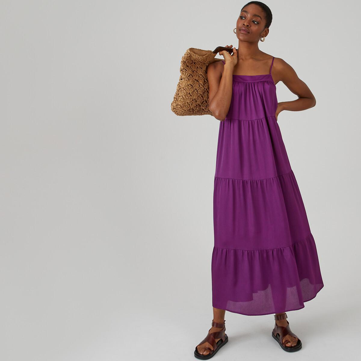 Langes Sommerkleid Mit Schmalen Trägern Damen Violett 36 von La Redoute Collections