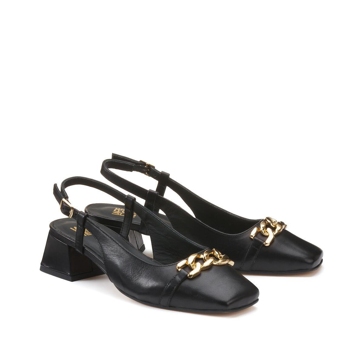 Leder-ballerinas Mit Breitem Absatz Damen Schwarz 36 von La Redoute Collections