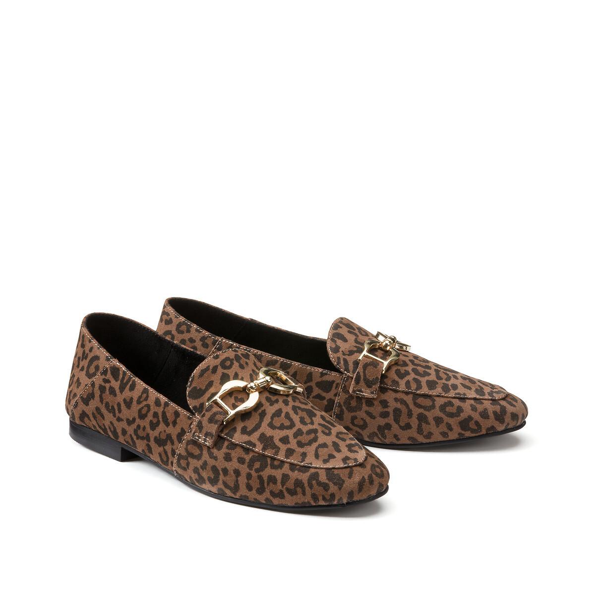 Leder-loafer Mit Leo-print Damen Braun 42 von La Redoute Collections