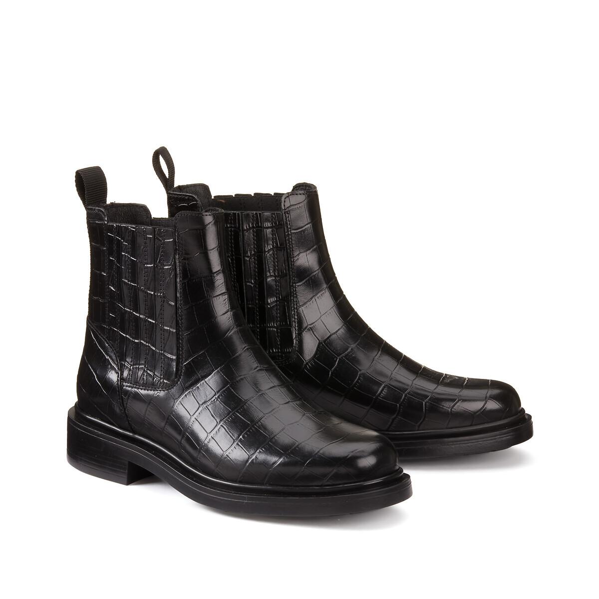 Leder-boots In Kroko-optik Damen Schwarz 39 von La Redoute Collections