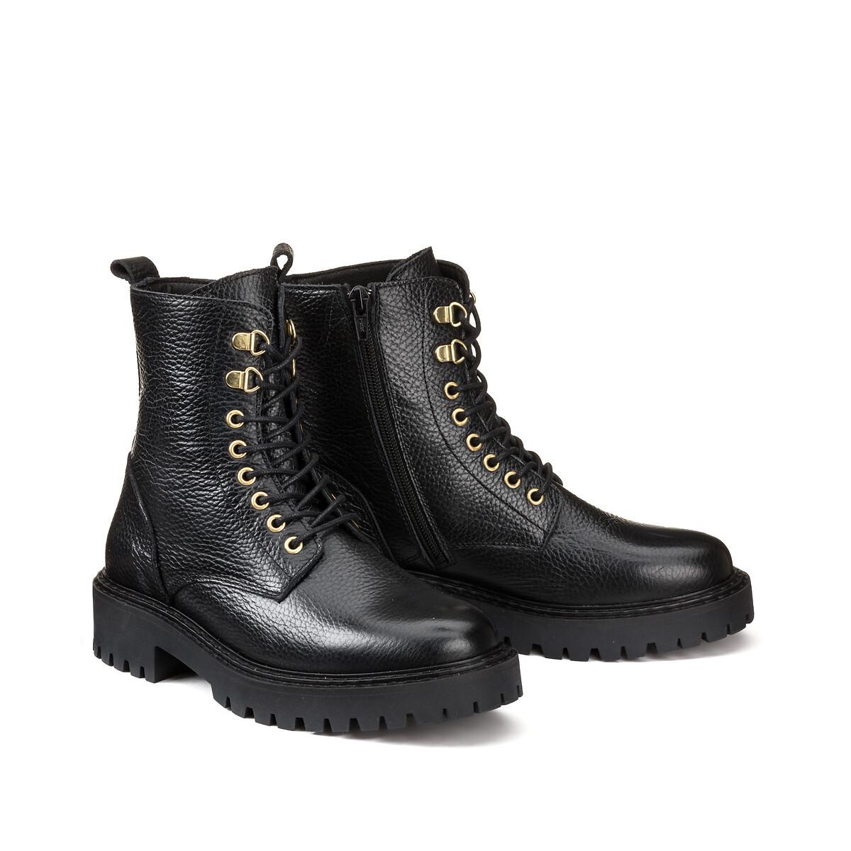 Lederboots Mit Schnürung Und Profilsohle Damen Schwarz 37 von La Redoute Collections