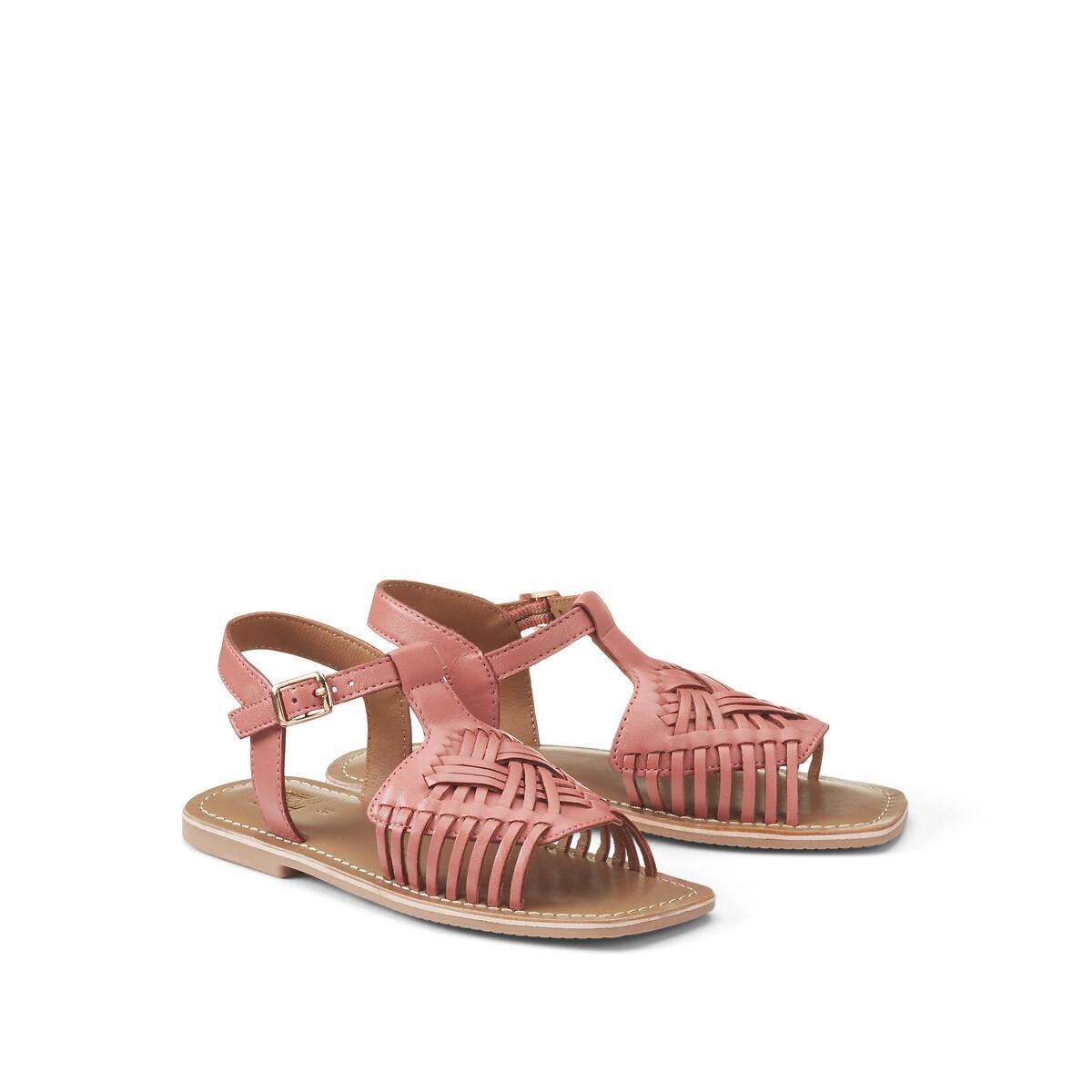 Ledersandalen Mit Eckiger Zehenpartie Unisex Rosa 28 von La Redoute Collections