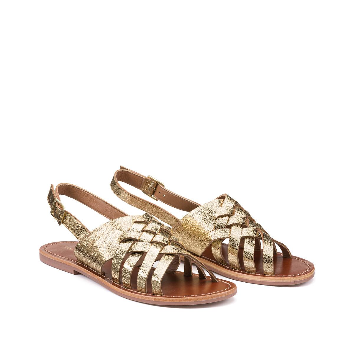 Ledersandalen Mit Geflochtenen Riemen Damen Gold 36 von La Redoute Collections