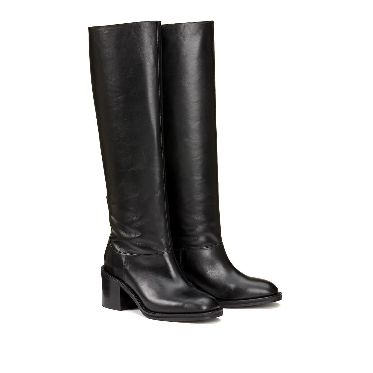 Lederstiefel Mit Blockabsatz Damen Schwarz 41 von La Redoute Collections