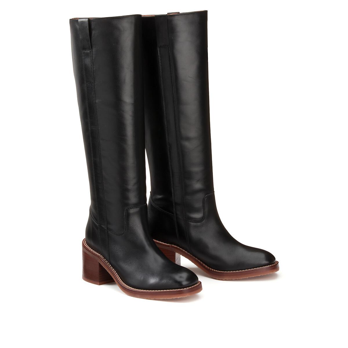 Lederstiefel Mit Blockabsatz Damen Schwarz 38 von La Redoute Collections