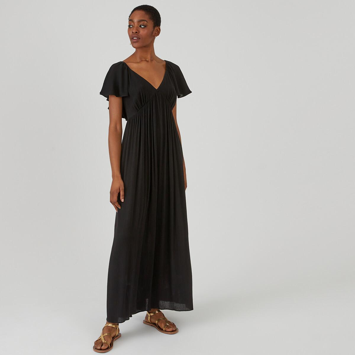 Maxikleid Mit Kurzen Volantärmeln Damen Schwarz 36 von La Redoute Collections