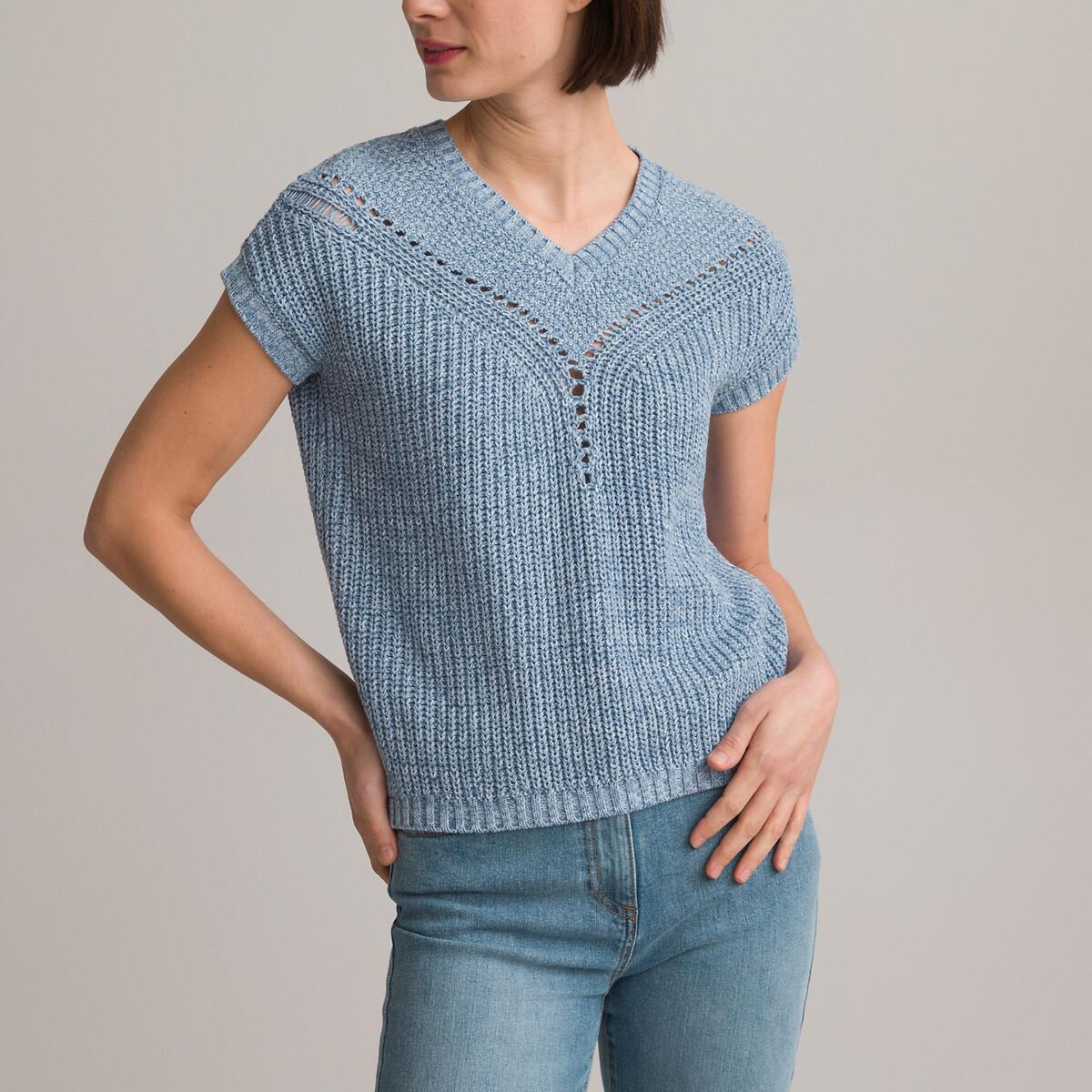 Melierter Pullover Mit V-ausschnitt Damen Blau 33/34 von La Redoute Collections