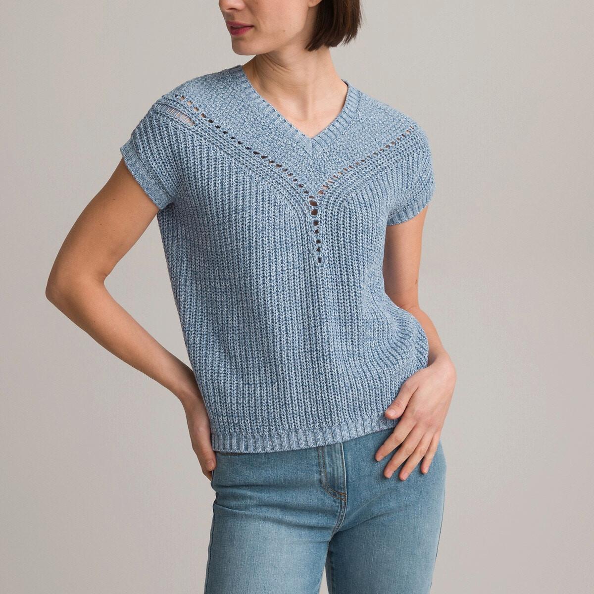 Melierter Pullover Mit V-ausschnitt Damen Blau 38 von La Redoute Collections