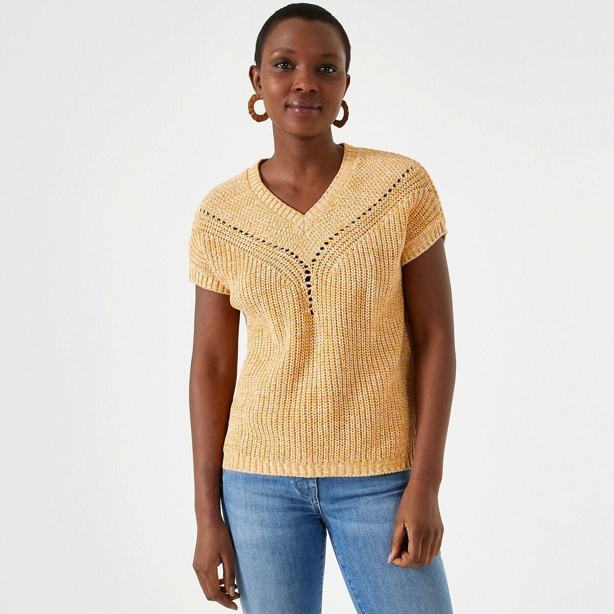 Melierter Pullover Mit V-ausschnitt Damen Gelb 38 von La Redoute Collections
