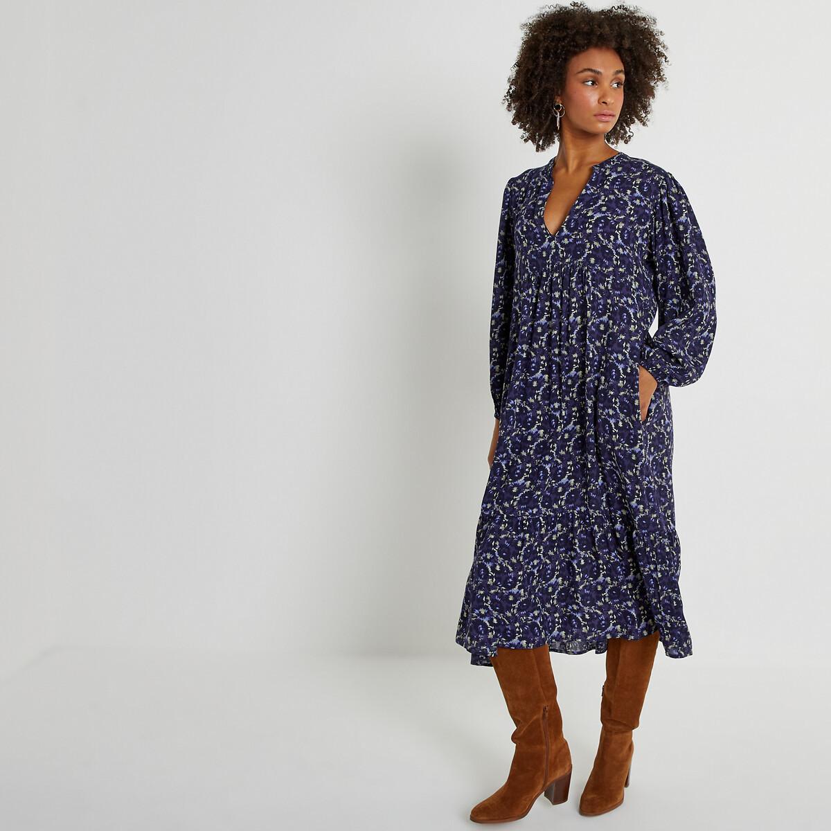 Midikleid Mit Blumenmuster Damen Blau 34 von La Redoute Collections