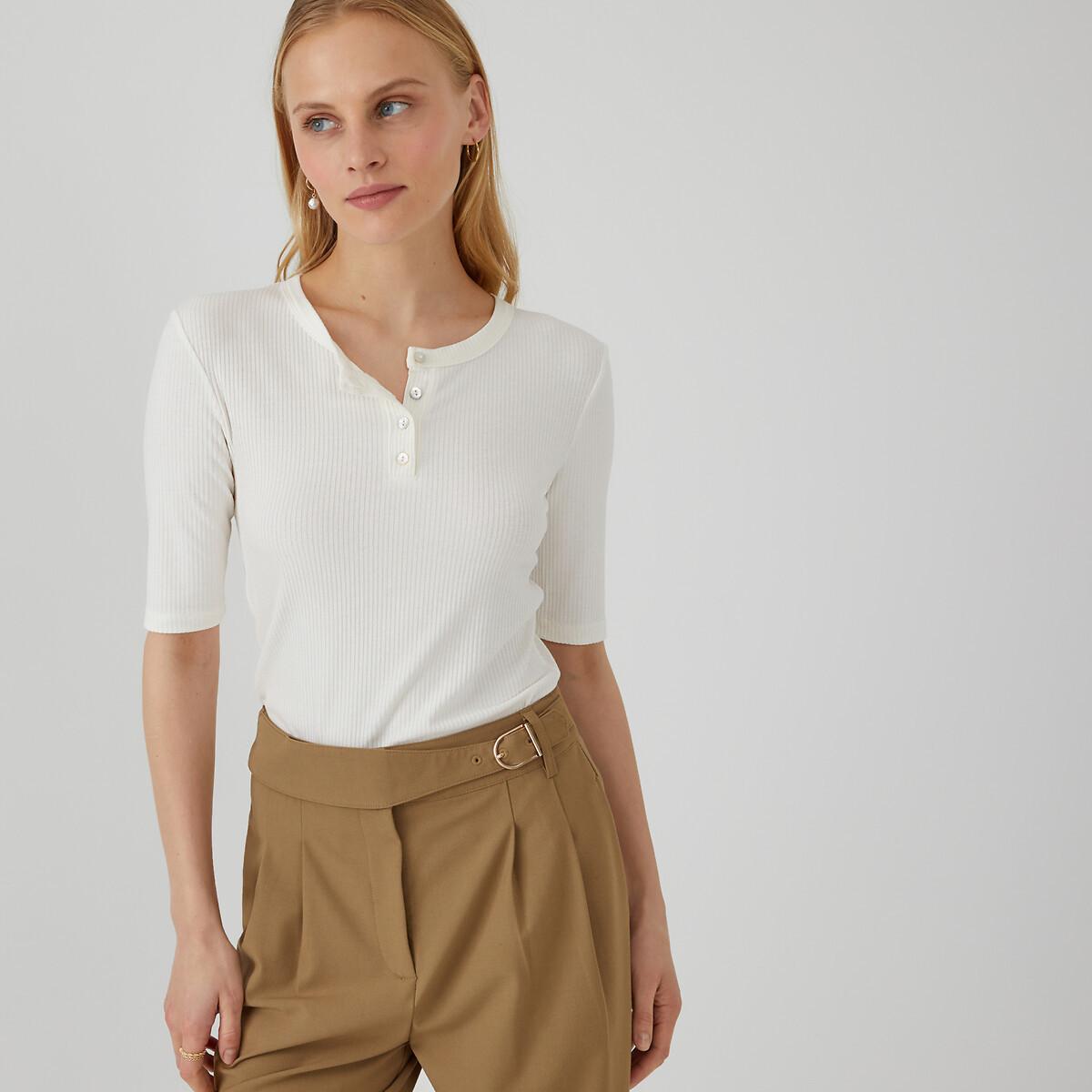 Oberteil In T-shirt-form Mit Rundem Ausschnitt Und Kleiner Knopfleiste Damen Weiss XL von La Redoute Collections