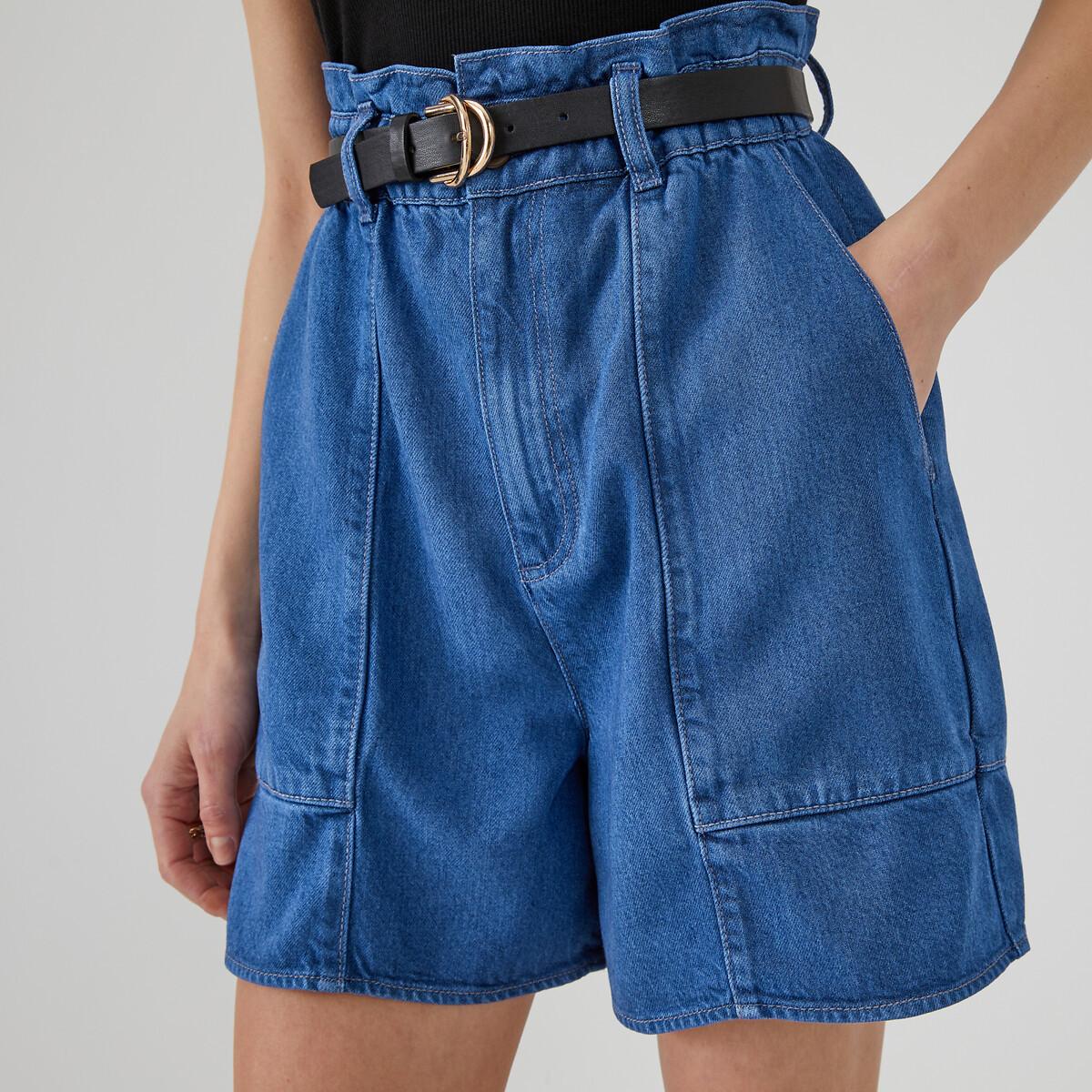 Paperbag-shorts Aus Light-denim Mit Lyocell Damen Blau 34 von La Redoute Collections