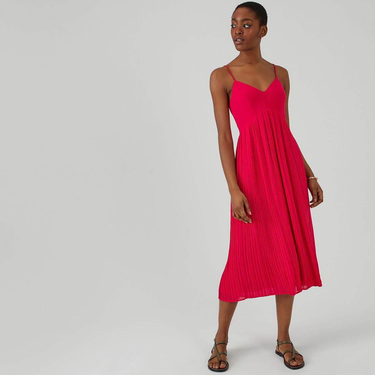 Plissiertes Maxikleid Mit Schmalen Trägern Damen Rosa 32 von La Redoute Collections