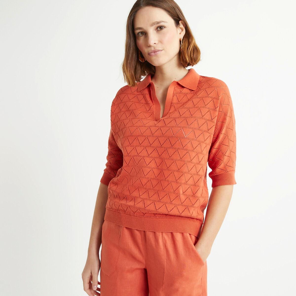 Polopullover Mit Lochmuster Damen Braun 38 von La Redoute Collections