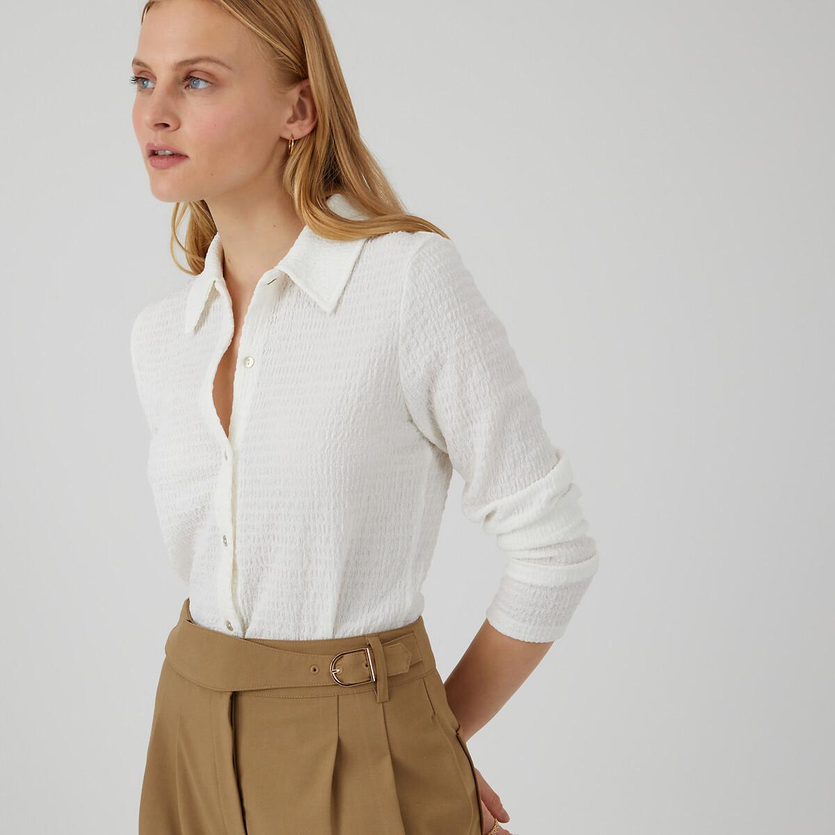 Poloshirt Aus Strukturmaterial Damen Weiss L von La Redoute Collections