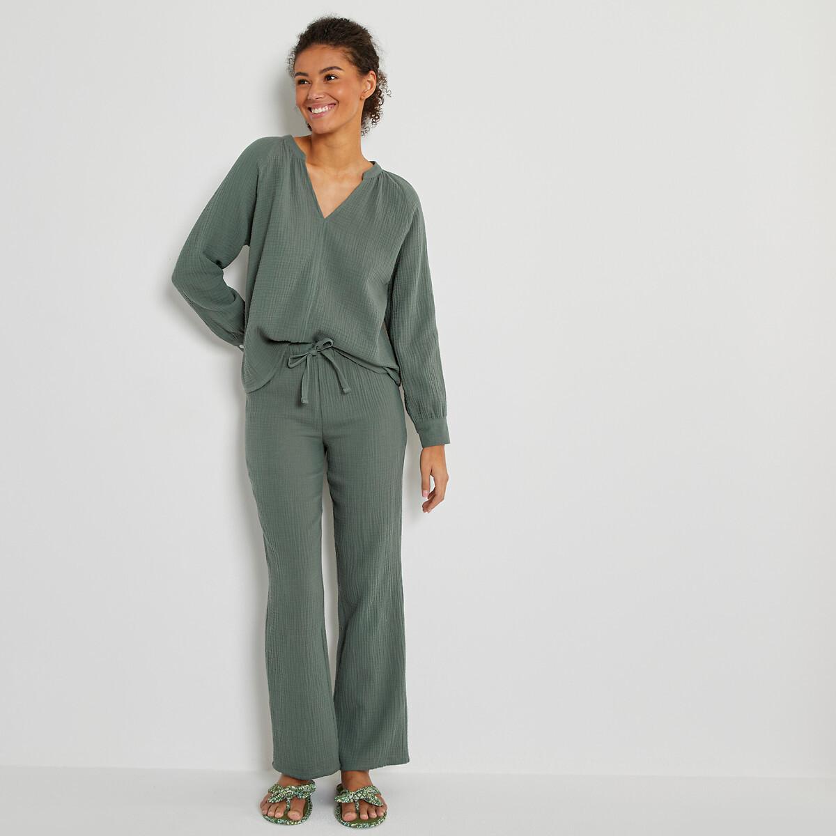 Pyjama Aus Doppelt Gearbeitetem Baumwollmusselin Damen Grün 46 von La Redoute Collections