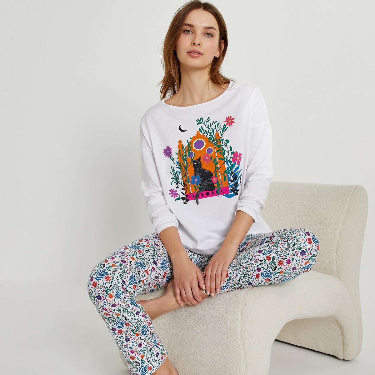 Pyjama Mit Langen Ärmeln Damen Blau 46 von La Redoute Collections