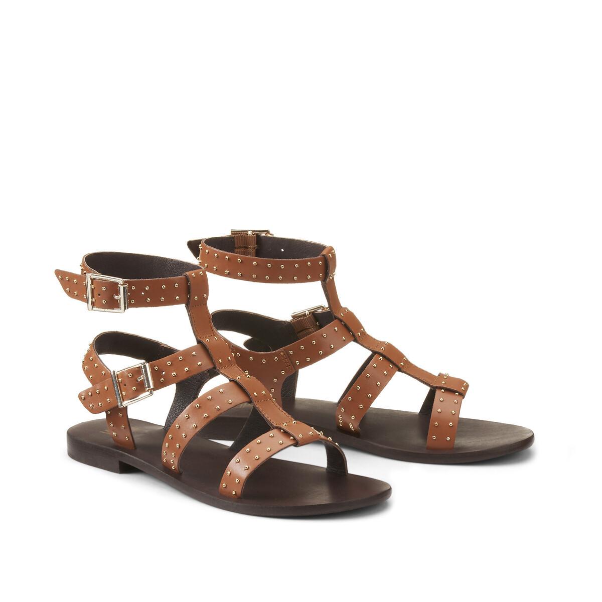 Römersandalen Mit Nietendetails Damen Braun 42 von La Redoute Collections