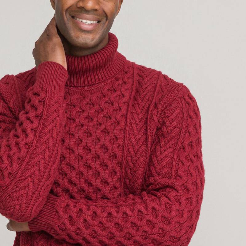 Rollkragenpullover Mit Zopfmuster Herren Rot M von La Redoute Collections