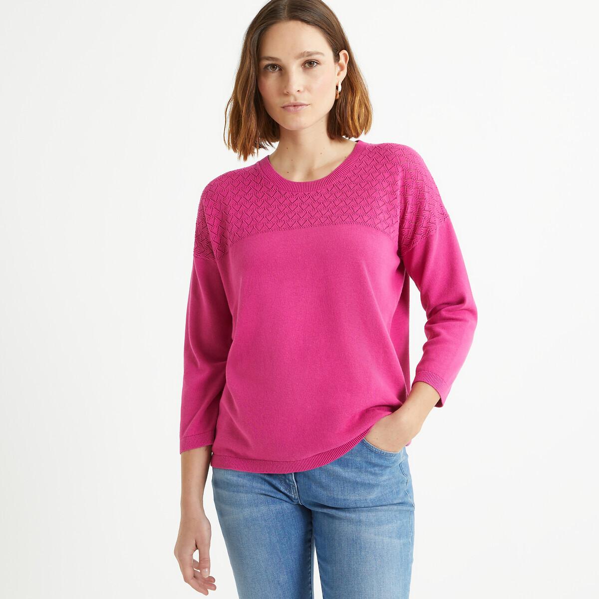 Rundhalspullover Mit Pointelle-muster Damen Rosa 46 von La Redoute Collections