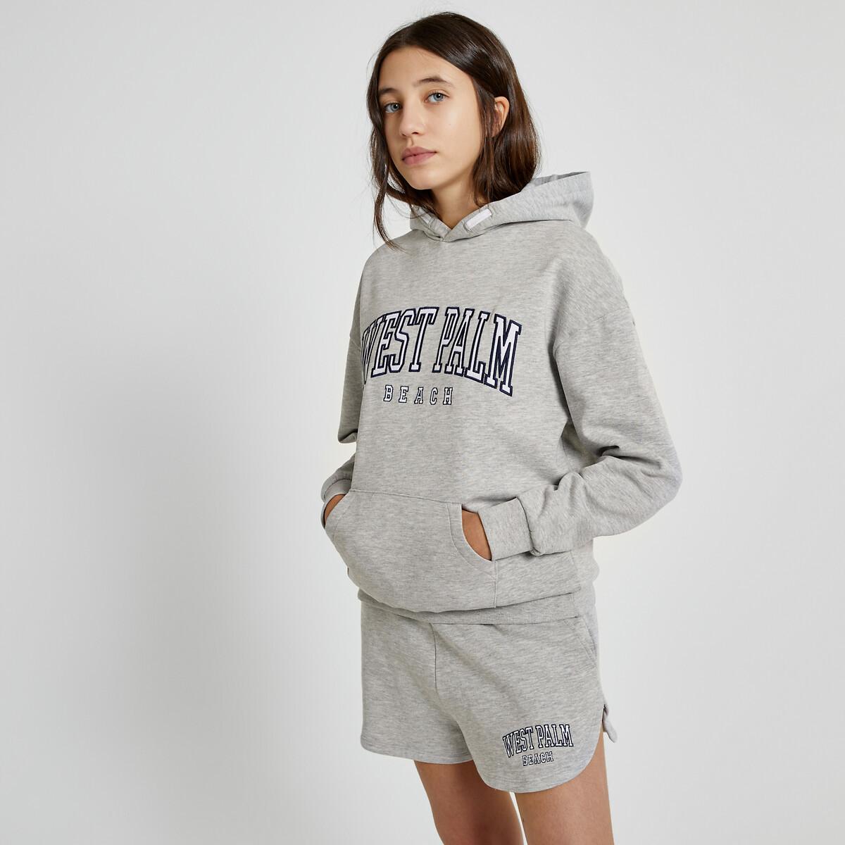 Set Aus Kapuzensweatshirt Und Shorts Aus Sweatware Mädchen Grau XXS von La Redoute Collections