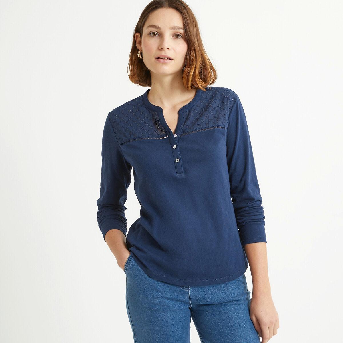 Shirt Mit Henley-ausschnitt Damen Blau 48/50 von La Redoute Collections