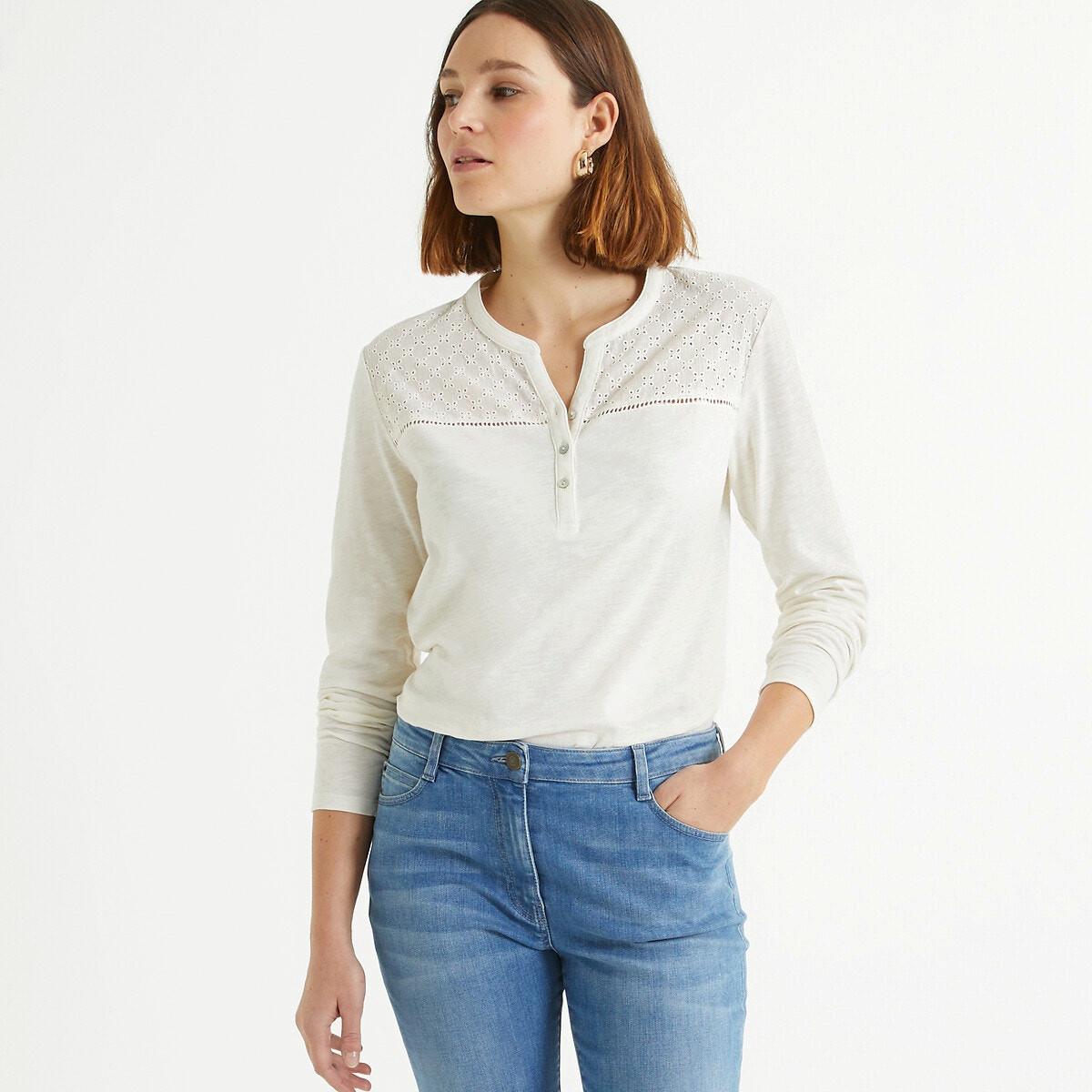 Shirt Mit Henley-ausschnitt Damen Weiss 42 von La Redoute Collections