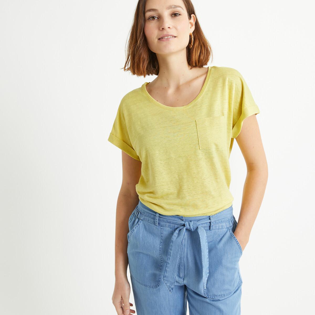 T-shirt Aus Leinen Damen Gelb 48/50 von La Redoute Collections