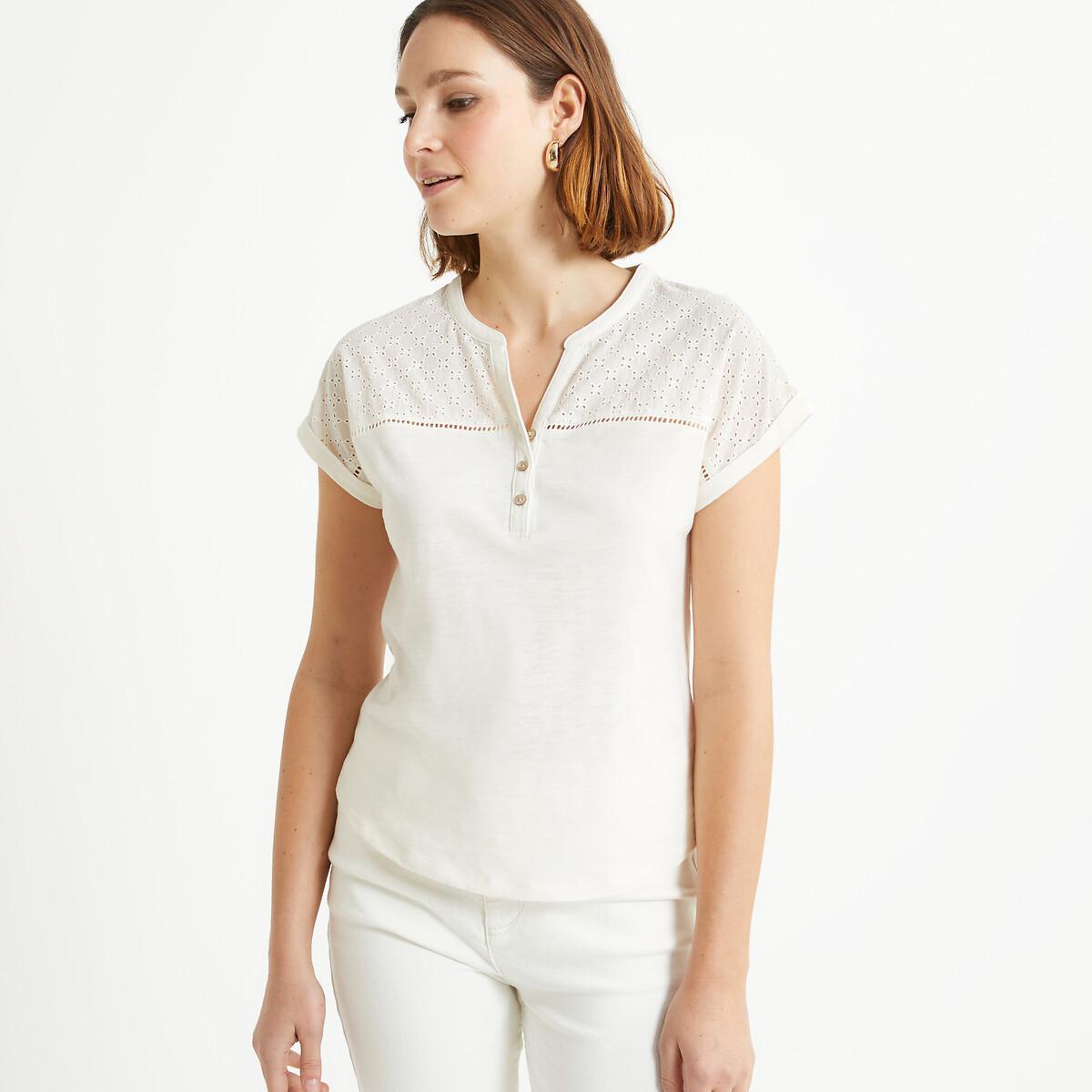 T-shirt Mit Henley-ausschnitt Damen Weiss 38 von La Redoute Collections