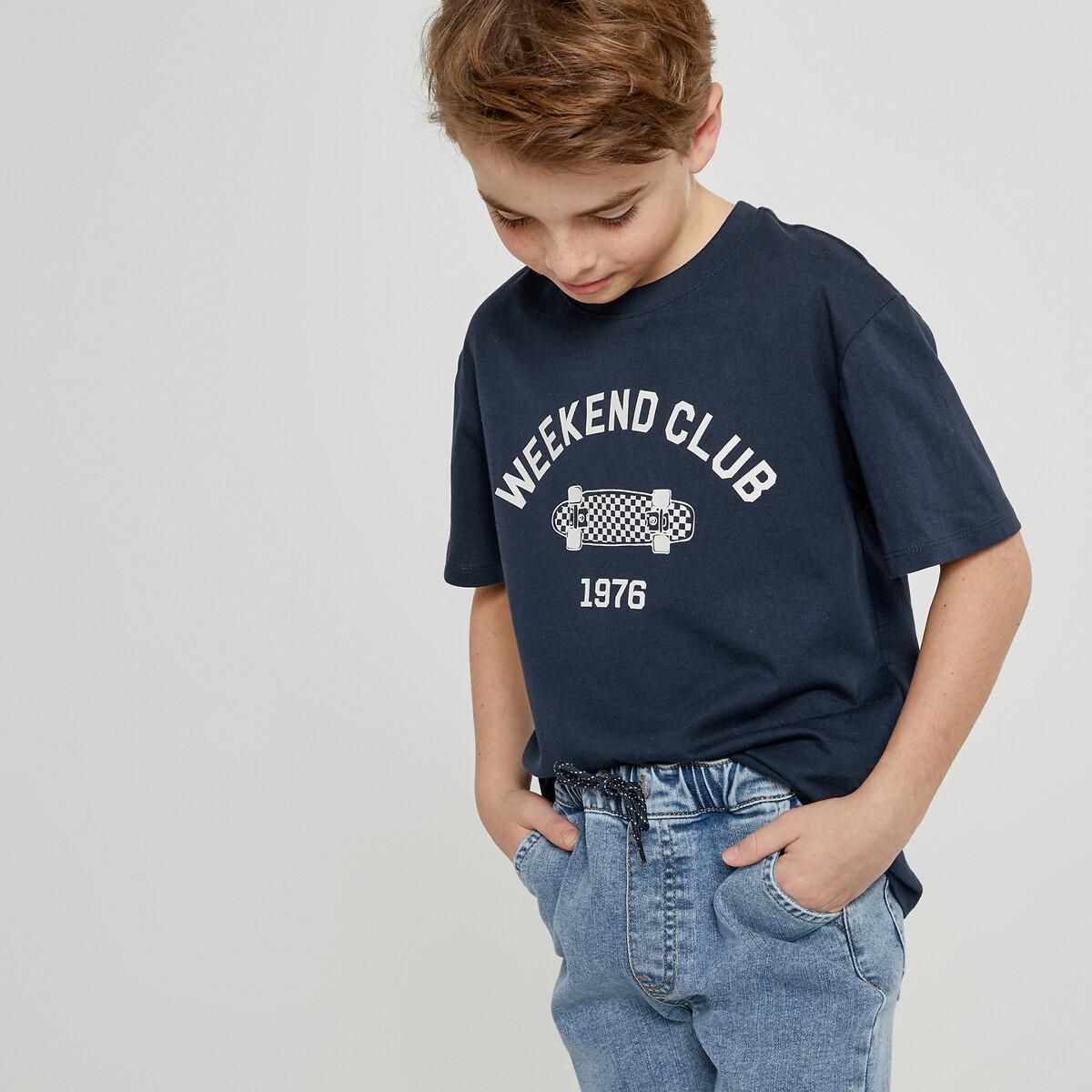 T-shirt Mit Rundem Ausschnitt Und Aufdruck Vorne Jungen Blau 126 von La Redoute Collections