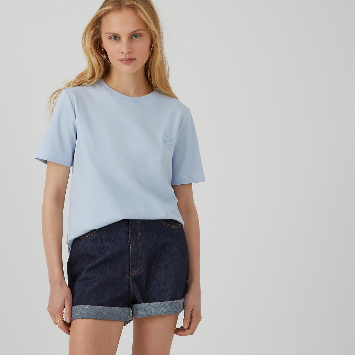 T-shirt Mit Rundhalsausschnitt Und Blumenstickerei Damen Blau M von La Redoute Collections