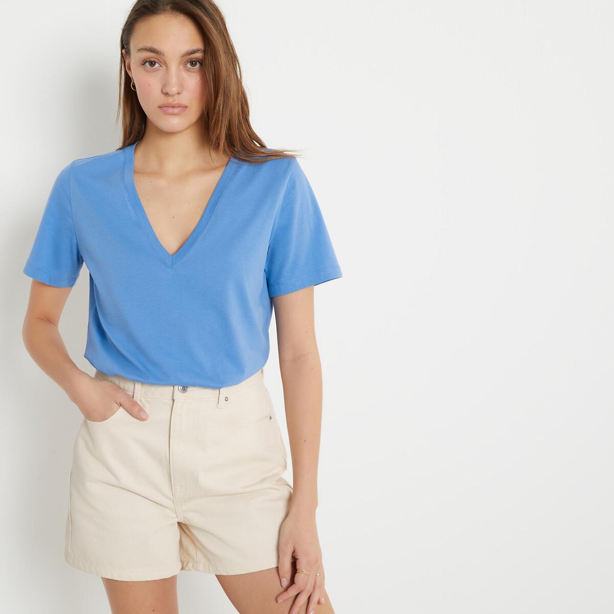 T-shirt Mit V-ausschnitt Damen Blau XS von La Redoute Collections