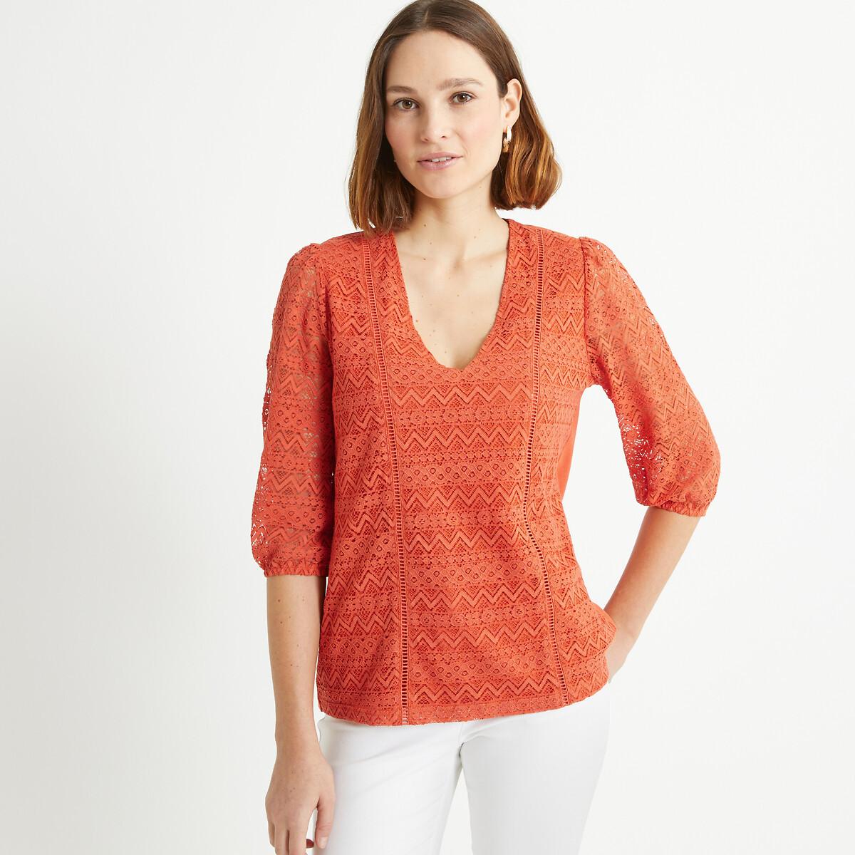 T-shirt Mit V-ausschnitt Damen Braun 42 von La Redoute Collections